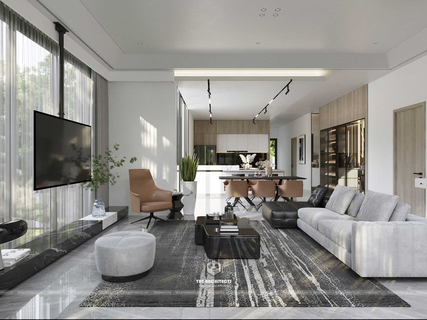 tht architects - Trường villa Bình Thuận - phòng khách bếp 01